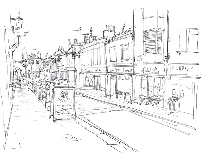 Urban sketch with added details